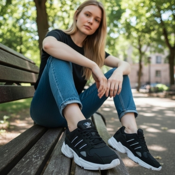 adidas Shoes - NIB Adidas Falcon Women's 7.5 Core Black White Chunky Retro Sneakers IG8301